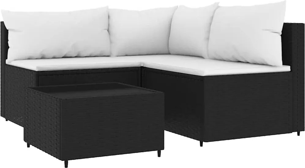 vidaXL 4 részes fekete polyrattan kerti ülőgarnitúra párnákkal