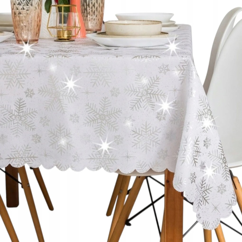 Abrosz Karácsonyi Fehér ezüst hópehely mintával 140x220 foltálló csillag