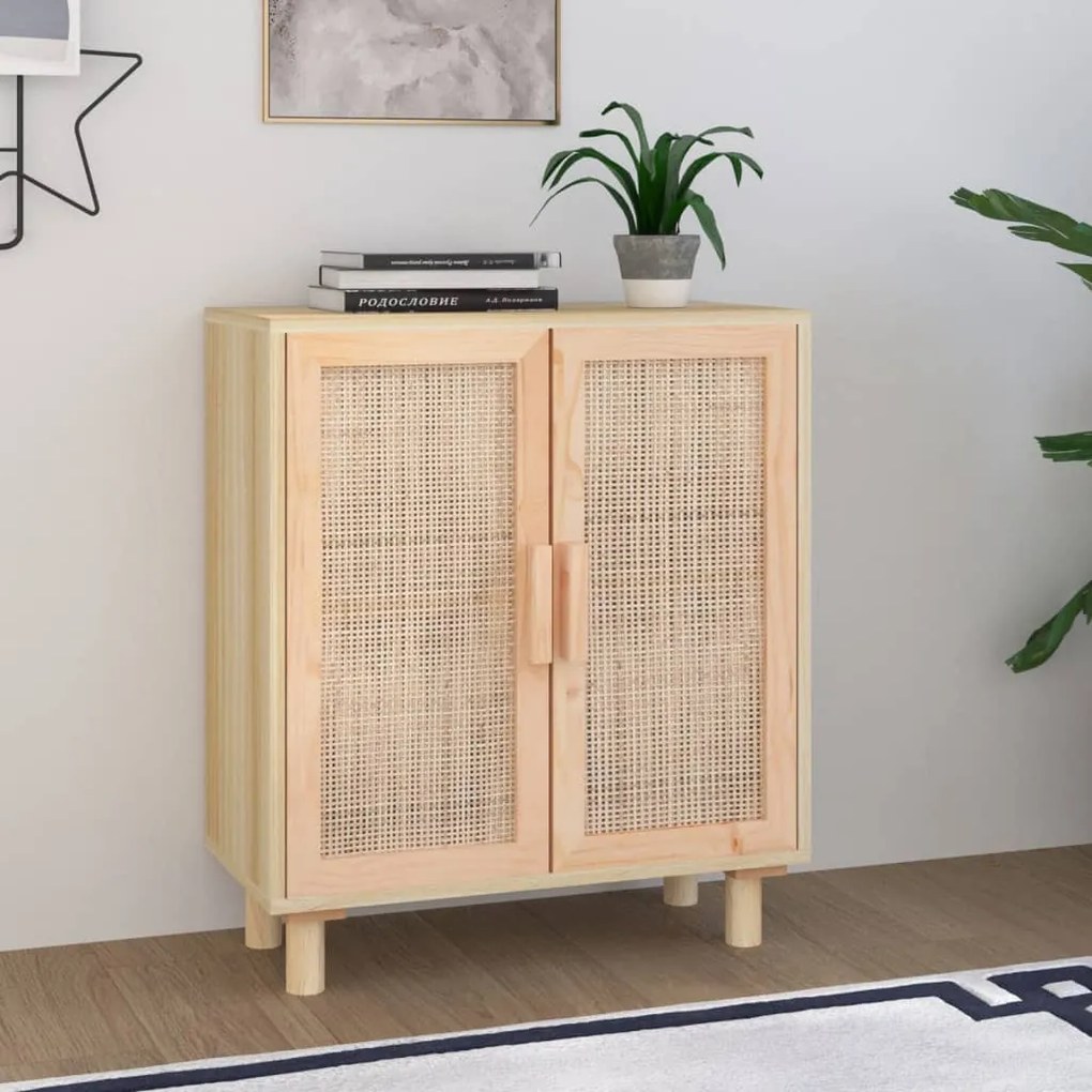 barna tömör fenyő/természetes rattan tálalószekrény 60x30x70cm