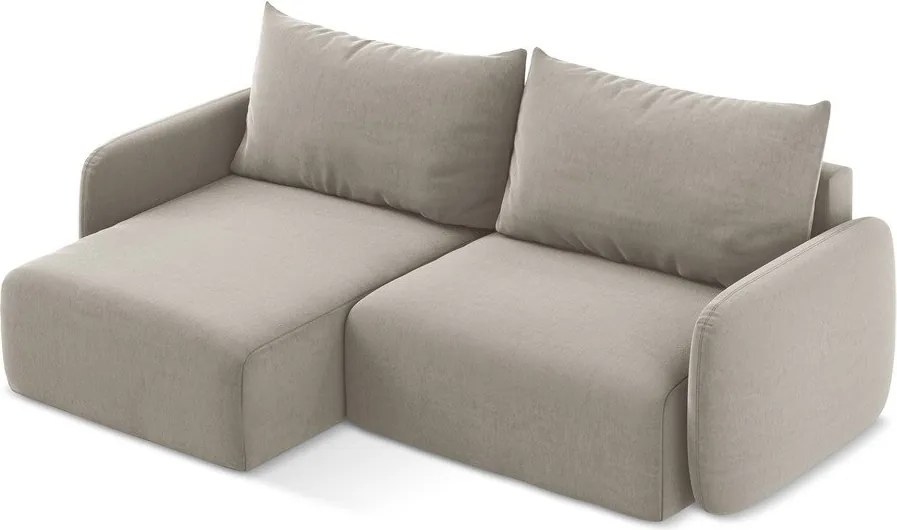 Szürkésbarna bársony kinyitható-tárolóhelyes sarokkanapé (bal oldali-heverő résszel) Kalena – Makamii