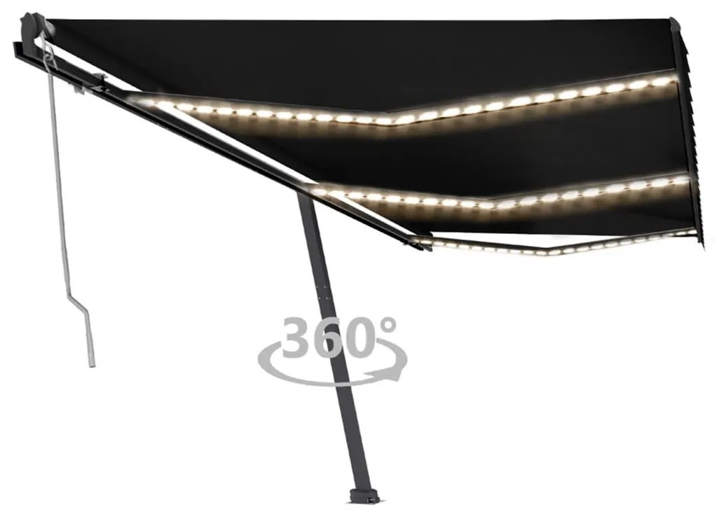 Antracitszürke szélérzékelős és LED-es napellenző 600 x 350 cm