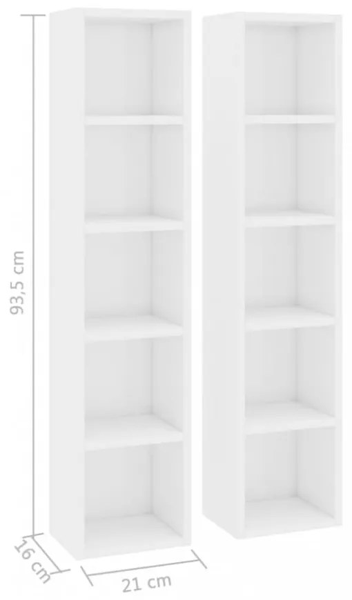 2 db magasfényű fehér forgácslap CD-szekrény 21 x 16 x 93,5 cm