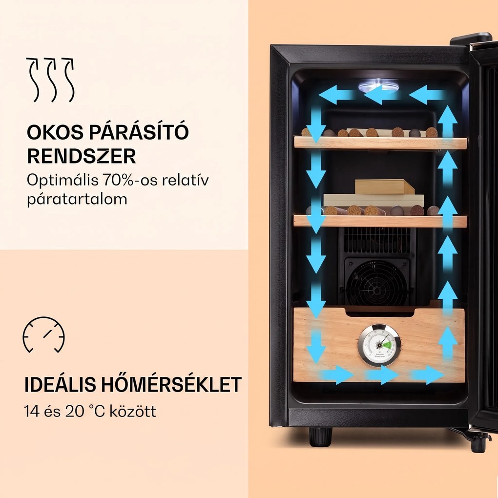 Klarstein El Presidente 23, humidor, 23 liter, 45 W, érintős vezérlés, bükkfa, LED