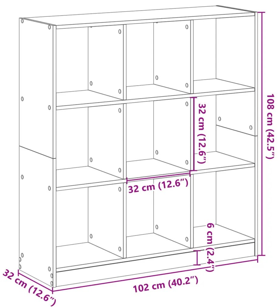 füstös tölgy színű szerelt fa könyvespolc 102 x 32 x 108 cm