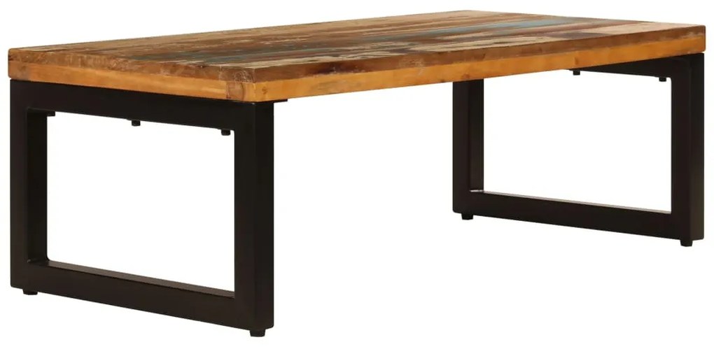 Tömör újrahasznosított fa és acél dohányzóasztal 100x50x35 cm