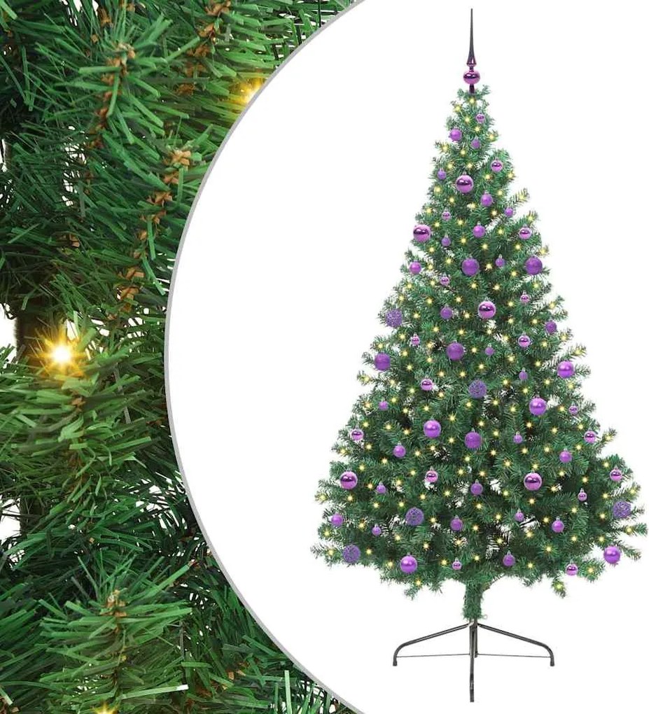 vidaXL Mesterséges, előre világított karácsonyi fa Zöld 210 cm PVC