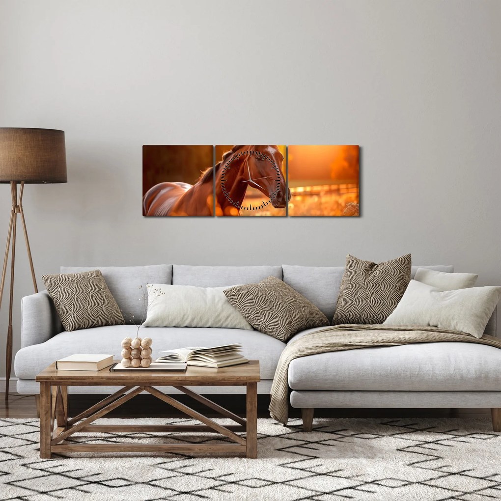 Kép - Ló a naplementében (órával) (90x30 cm)