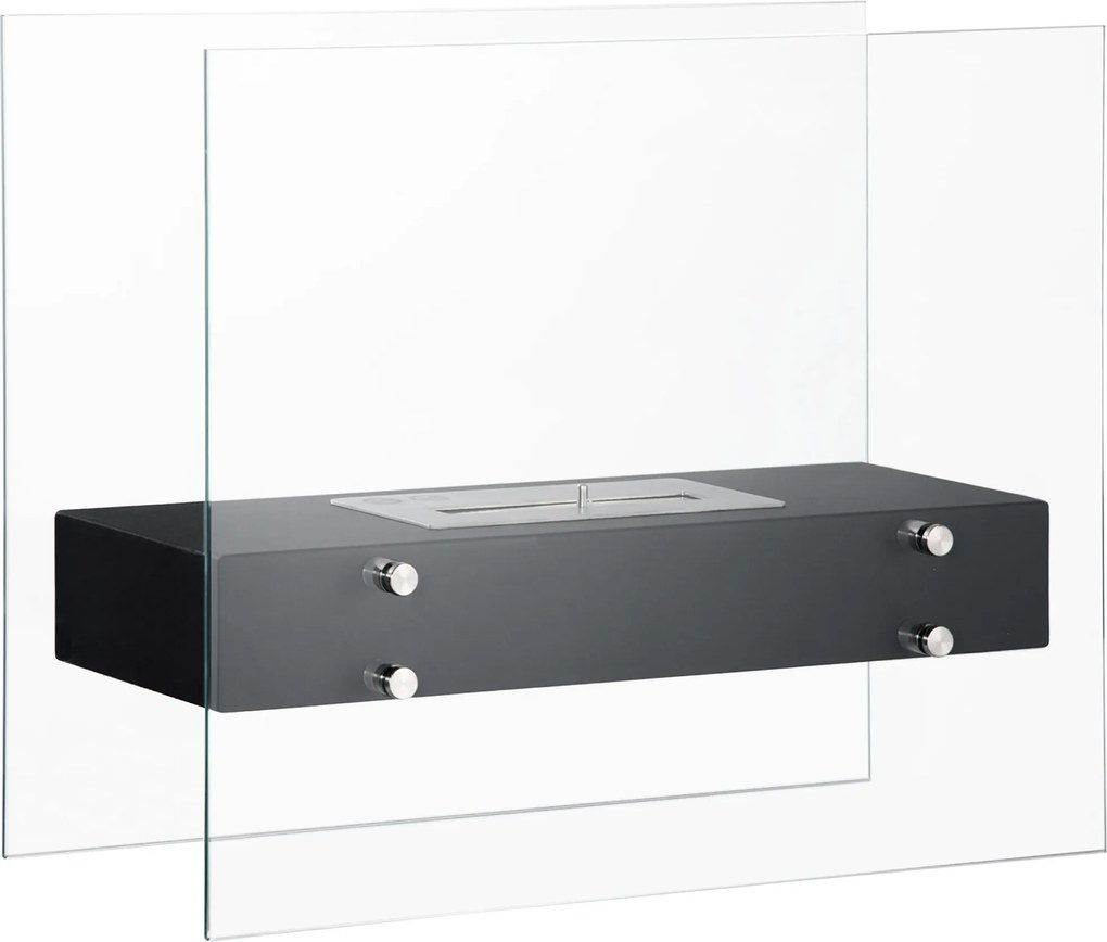 HOMCOM Szabadon álló Bioetanol Kandalló Fém és Edzett Üveg 1,5 L Tartállyal, kb. 3 órás Égetési Idővel, 25 m² Hatósugárral - Méret: 60L x 26W x 50H cm