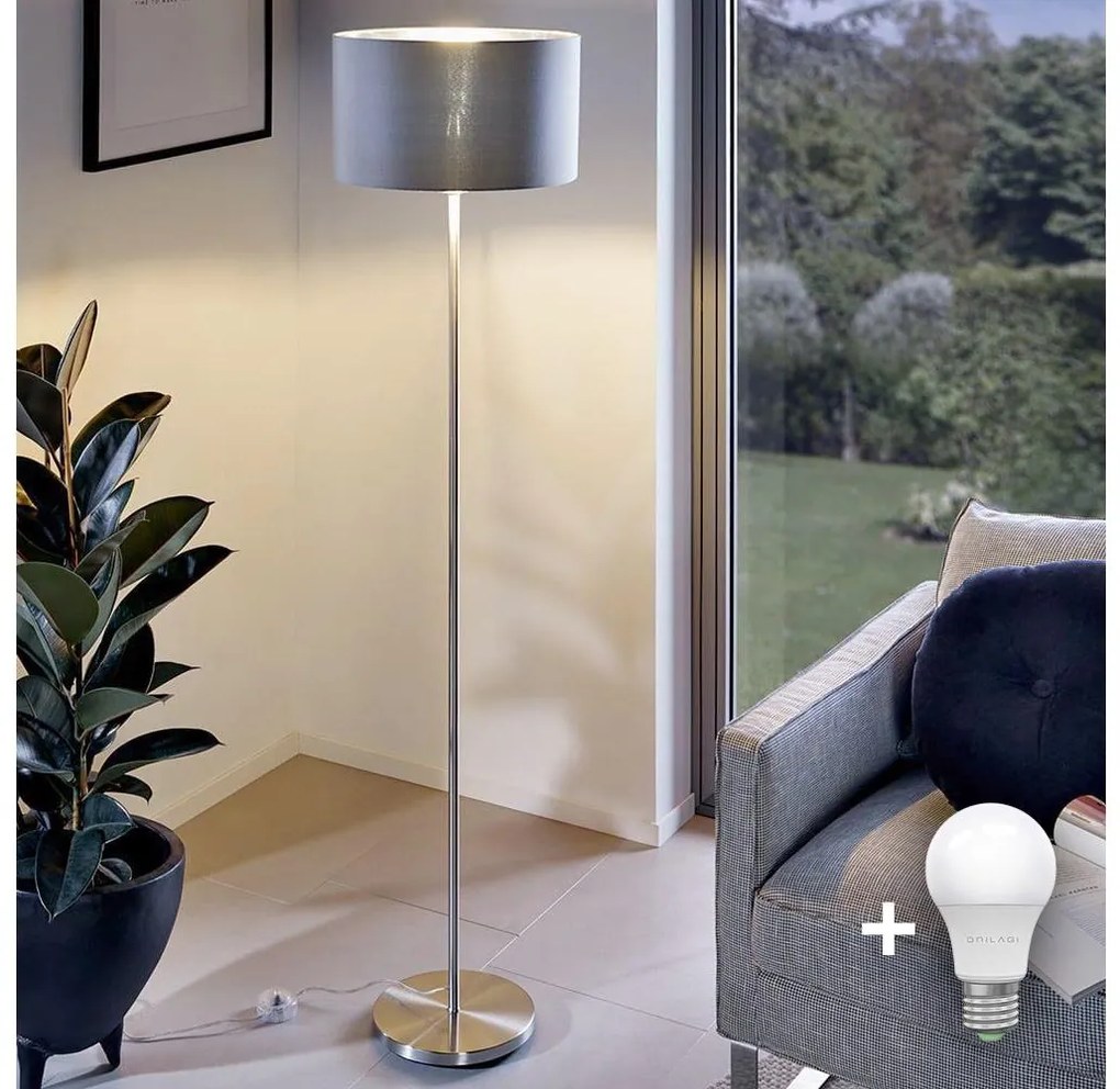 LED állólámpa TUNJA 1xE27/20W/230V Ø 30 cm matt króm/szürke