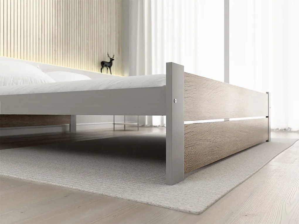 Ágy IKAROS DOUBLE 160 x 200 cm, sonoma tölgy/szürke Matrac: Deluxe 10 cm matraccal, Ágyrács: Deszkás ágyráccsal