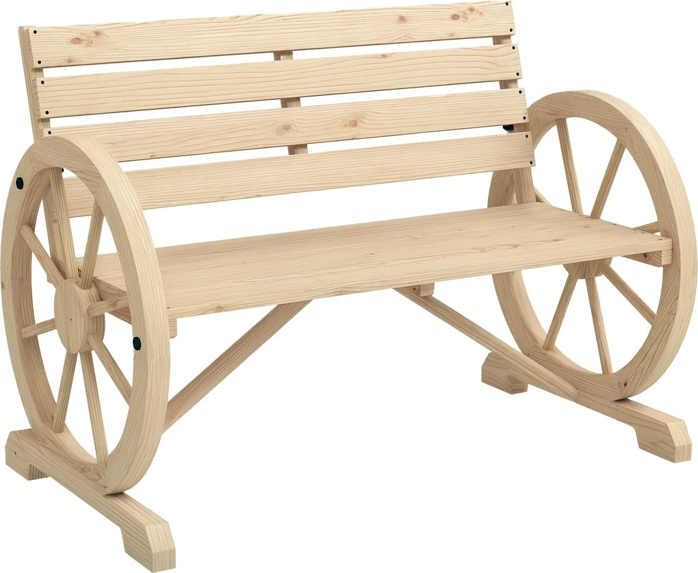 Outsunny 2-Fős Kerti Pad, Időjárásálló Pad, Kerti Bútor Háttámlával, Kerek Forma Kartámaszokkal, 240 kg Teherbírású Park Pad, Erkély Pad, Fa Pad Erkél