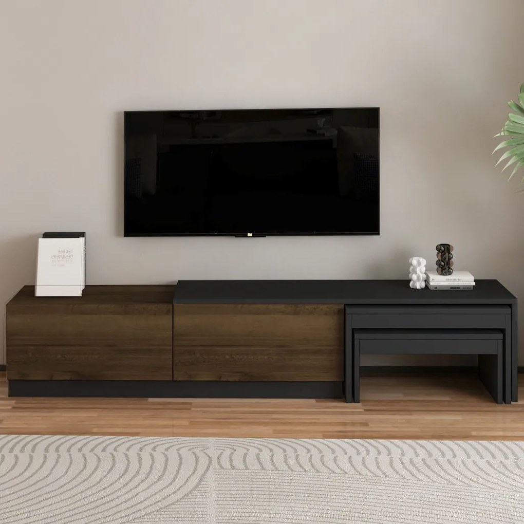 Nest TV-állvány, antracit-antik dió, 180 cm