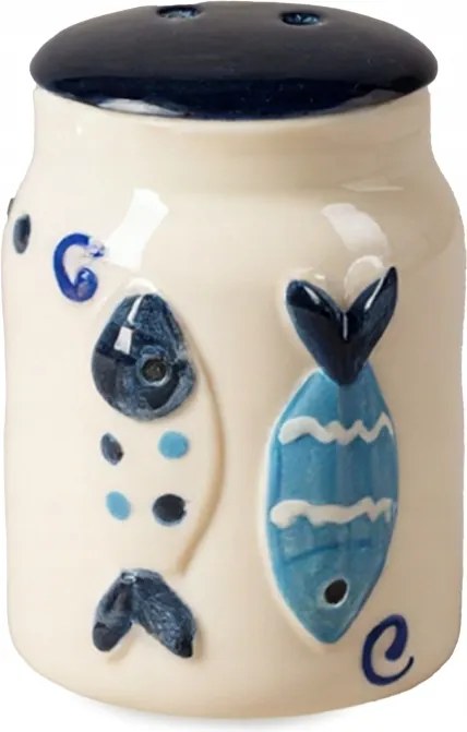 Tengeri kerámia borsszóró sötétkék-fehér, domború halakkal Captain Mike