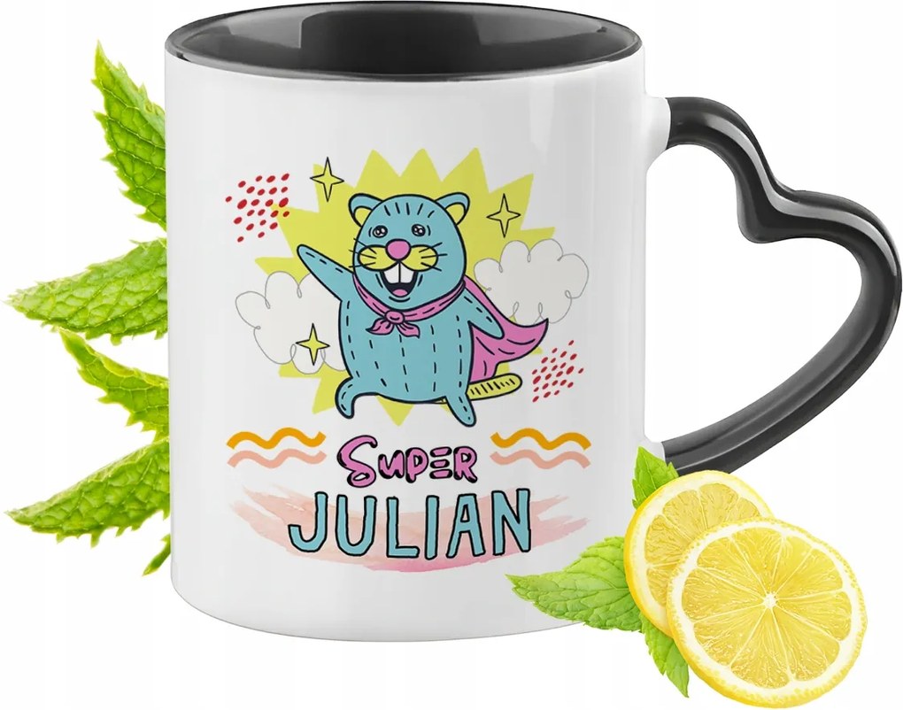 Fekete bögre szív alakú füllel Julian számára Ideális Ajándék