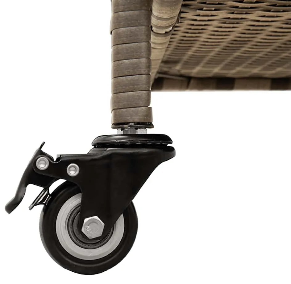 szürke polyrattan kerti tárolóláda kerekekkel 110x55x73 cm