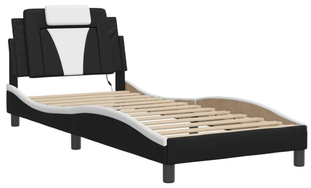 fekete és fehér ágykeret Viana LED-ekkel matrac nélkül 90 x 200 cm