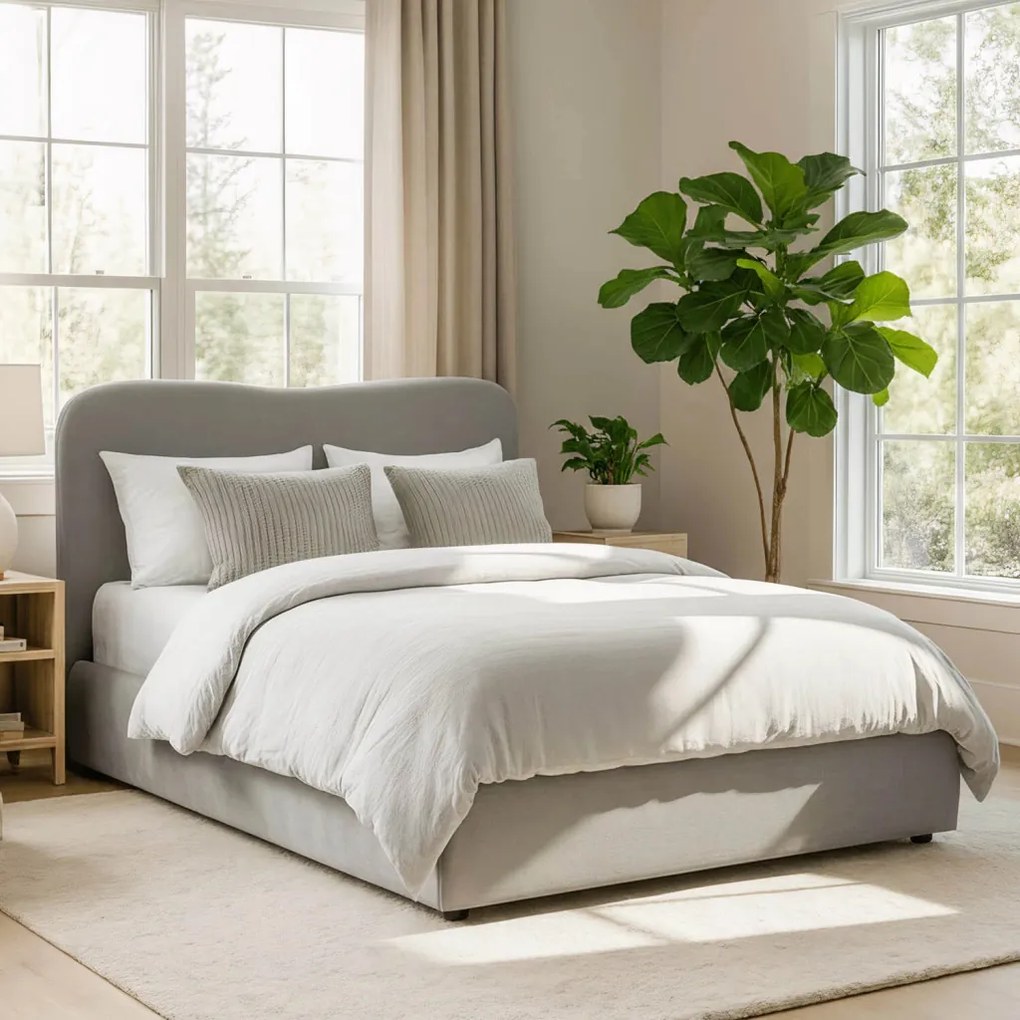 Ágy 140x200 cm méretben, ágyneműtartóval, szürke színben, velúr kárpittal BRISTOL