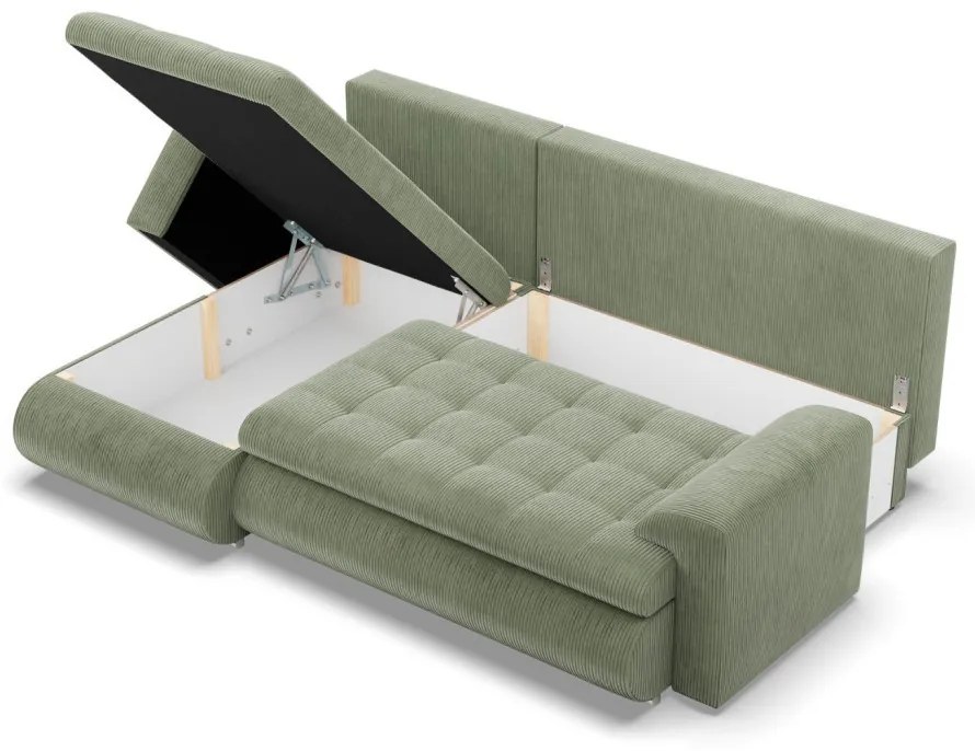 Tokio sarokkanapé, 2 ágyneműtartóval, kordbársony, baloldali, zöld