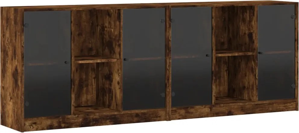 vidaXL füstös tölgy szerelt fa könyvespolc ajtókkal 204x37x75 cm
