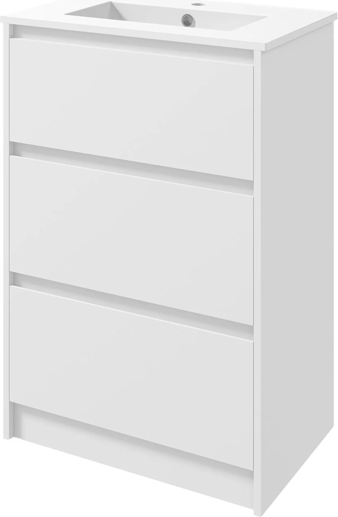 Kleankin Fürdőszobai Mosdószekrény Sink Alatti Szekrény Szintetikus Kerámiával Mosdóval és 2 Fiókkal 61x37x88 cm Tiszta Fehér | Aosom