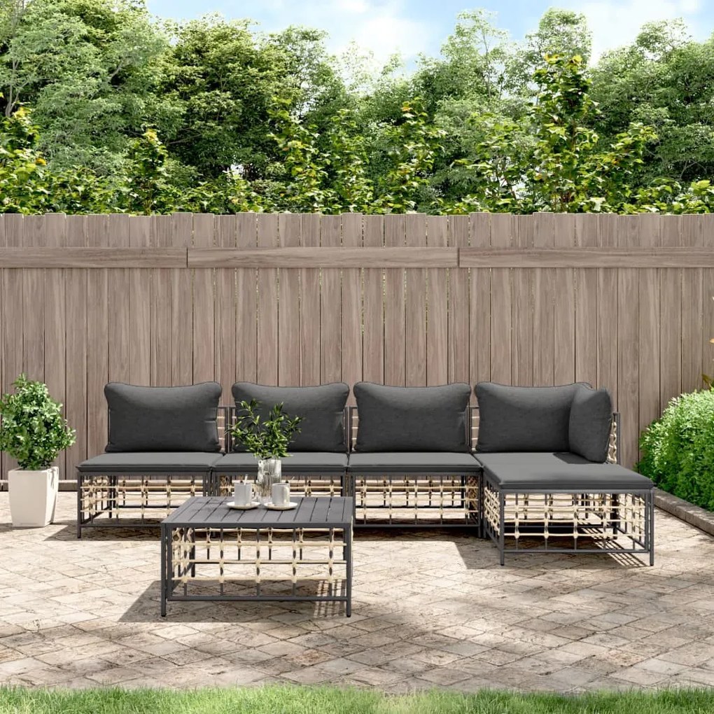 6 részes antracitszürke polyrattan kerti ülőgarnitúra párnákkal