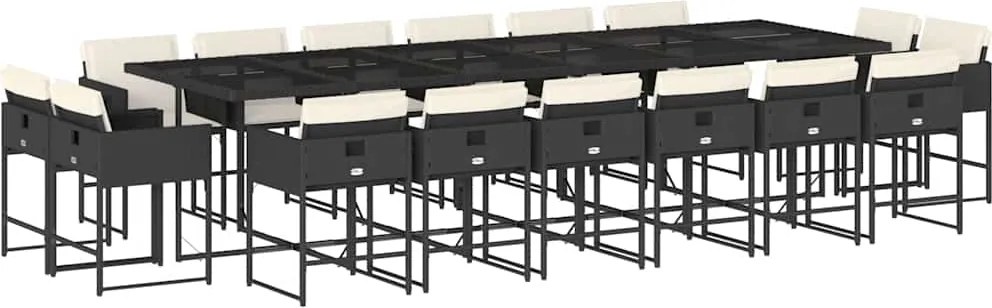 vidaXL 17 részes fekete polyrattan kerti étkezőgarnitúra párnákkal