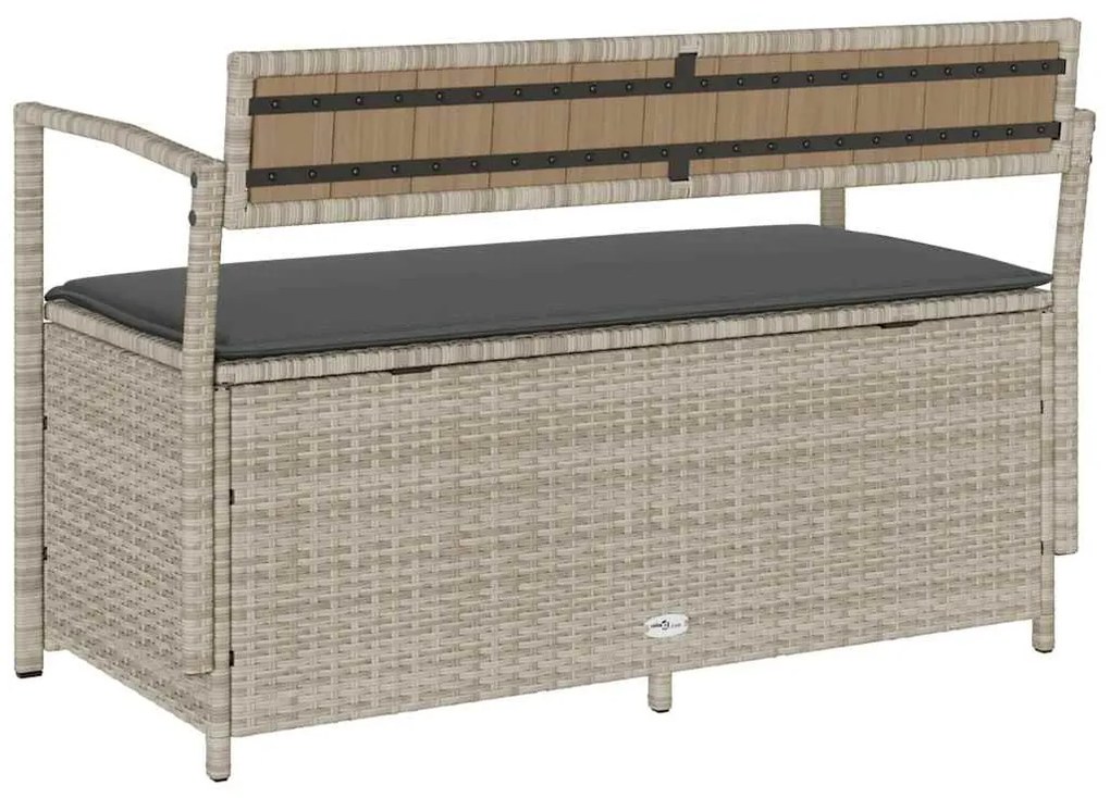 világosszürke polyrattan kerti tárolópad párnával