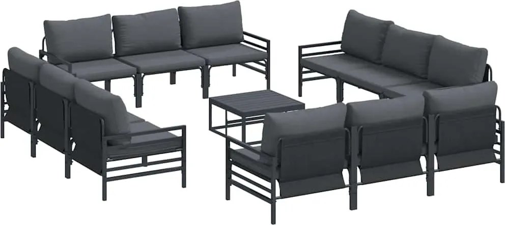 vidaXL Kerti Kanapé Szett párnával 13 pcs Fekete Acél