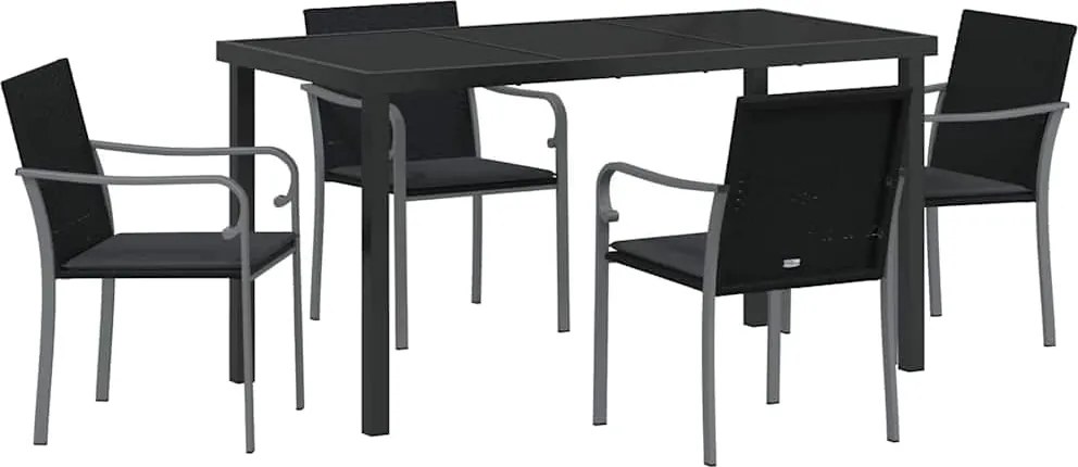 vidaXL Kert étkező szett 5 pcs Fekete és Szürke PE Rattan
