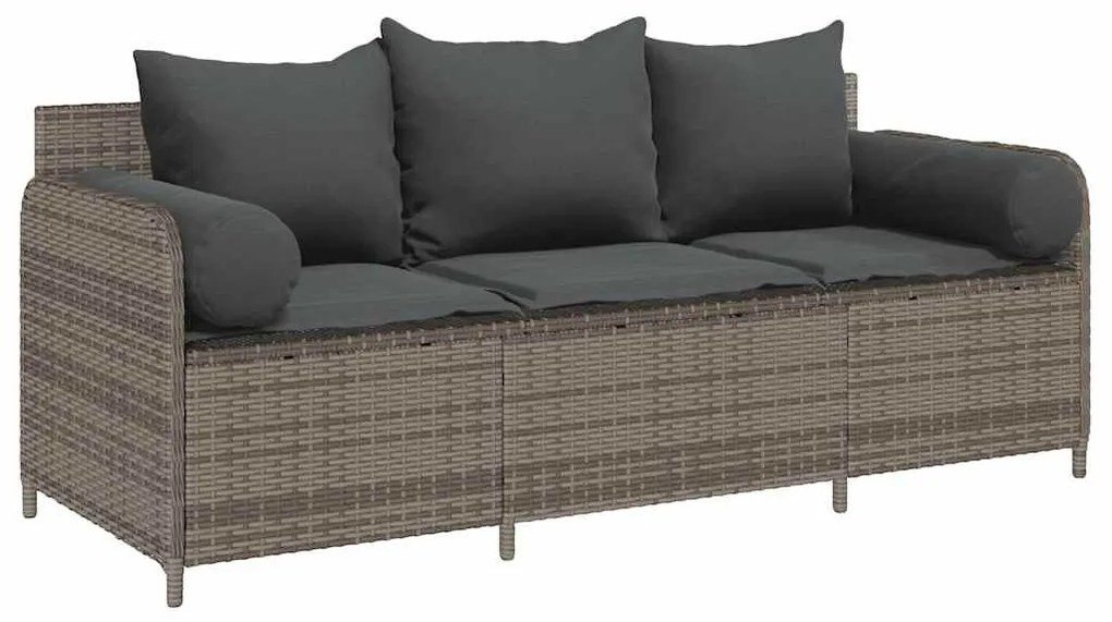 3 személyes szürke polyrattan kerti kanapé párnával