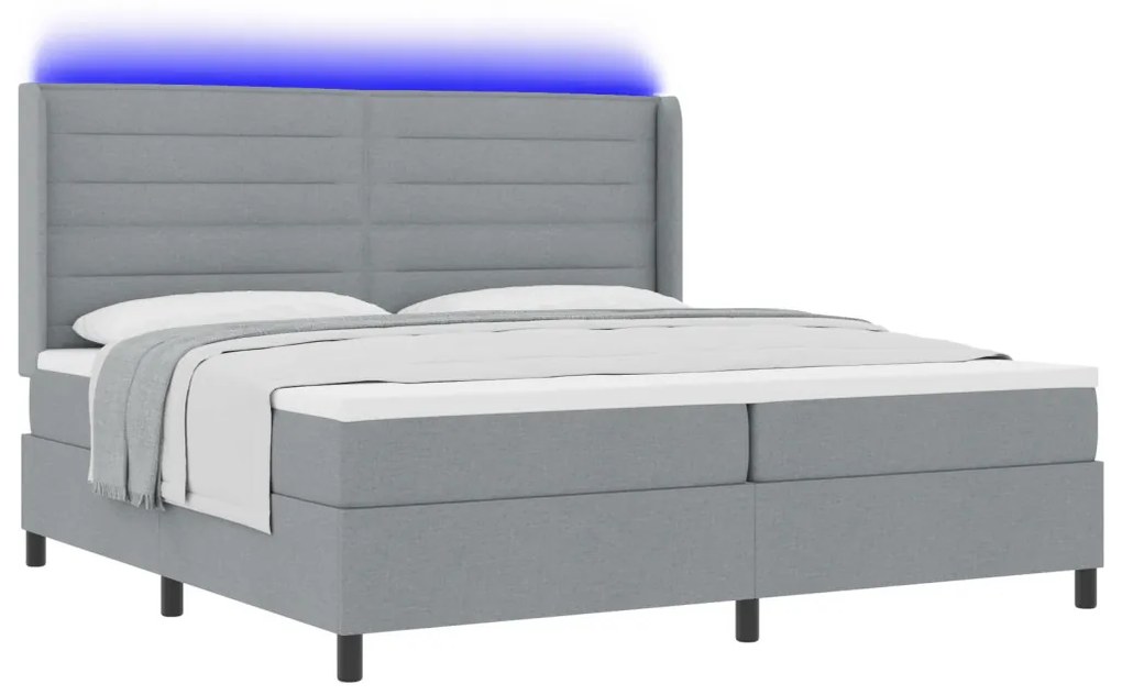 Boxspring Ágy Matrac &amp; LED Világosszürke 200x200 cm Szövet