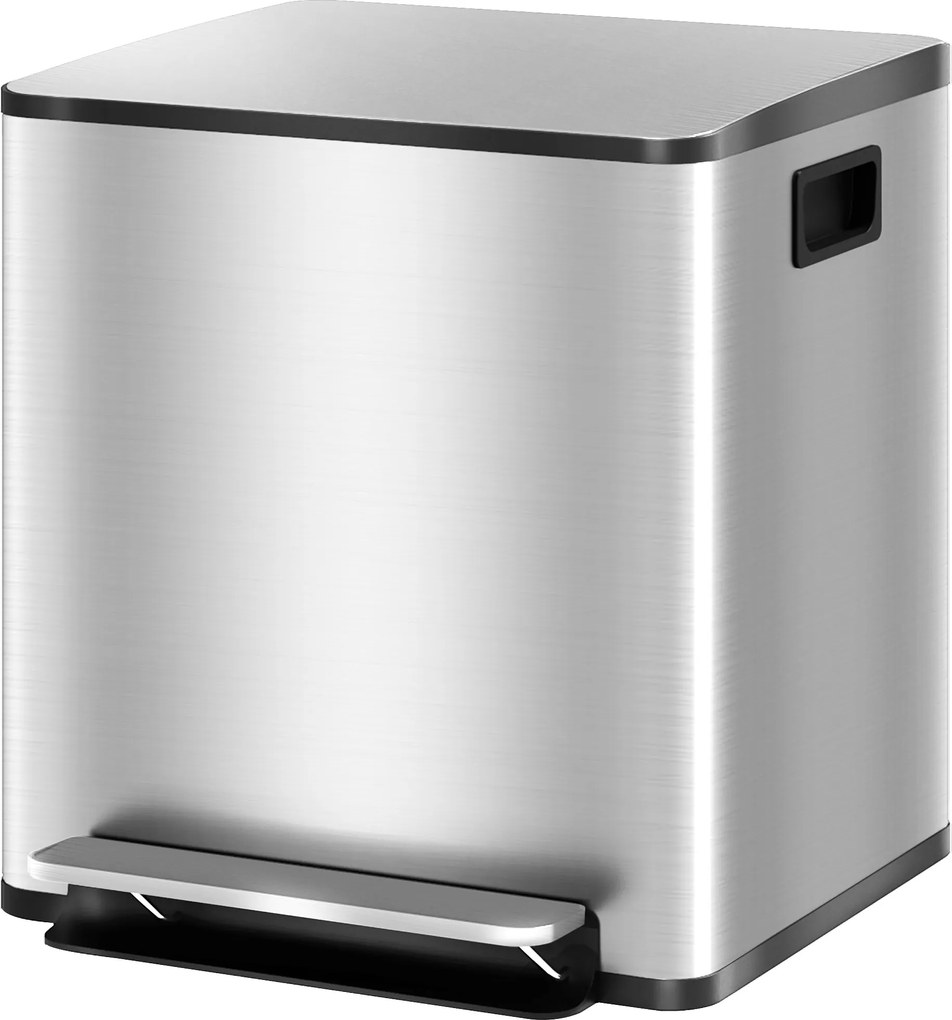 HOMCOM 2 rekeszes 15L konyhai pedálos szemetes még lágyan záródó fedéllel, rozsdamentes acélból és PP-ből, 41.8x36.7x44 cm, Ezüst | Aosom