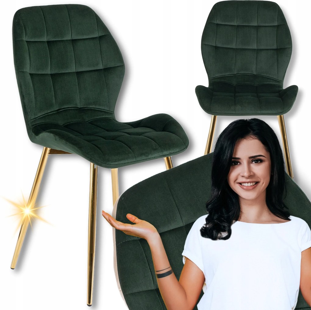 Velúr kárpitozott szék Glamour Nappali Étkező Zöld Arany Lucky