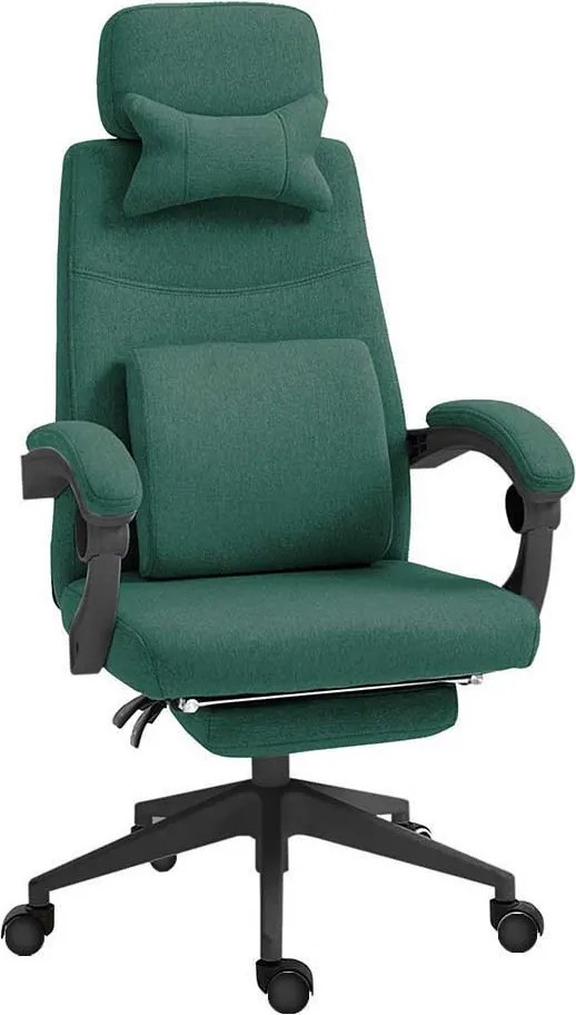 Fejtámlás, lábtartós irodai forgószék zöld