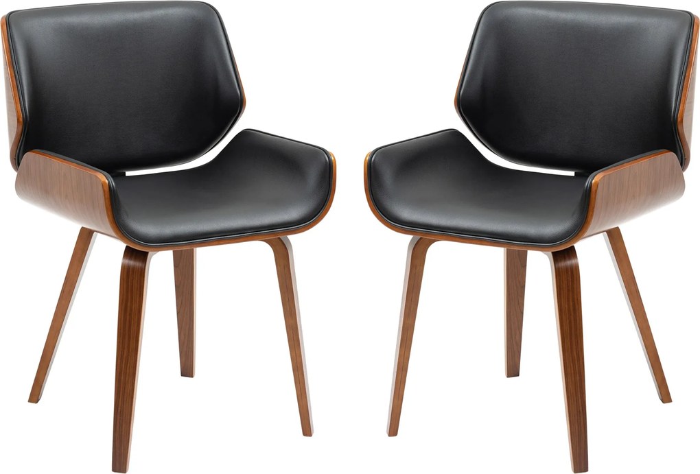 HOMCOM 2 db-os vintage stílusú étkezőszék készlet fekete műbőr ülőrésszel és fa lábakkal | Aosom