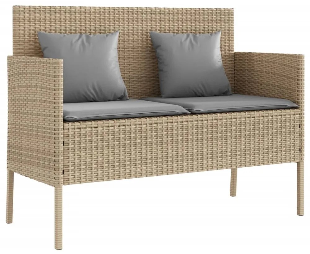 bézs polyrattan kerti pad párnákkal