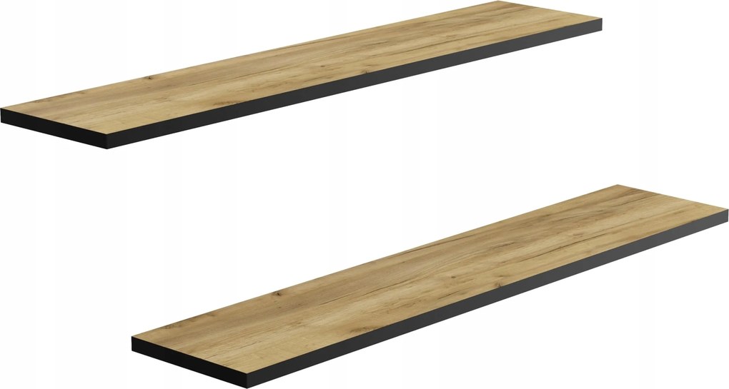 2 Db-os Fali Polc Szett Tölgy Fekete Kivitelű Polc Nappaliba 80 CM