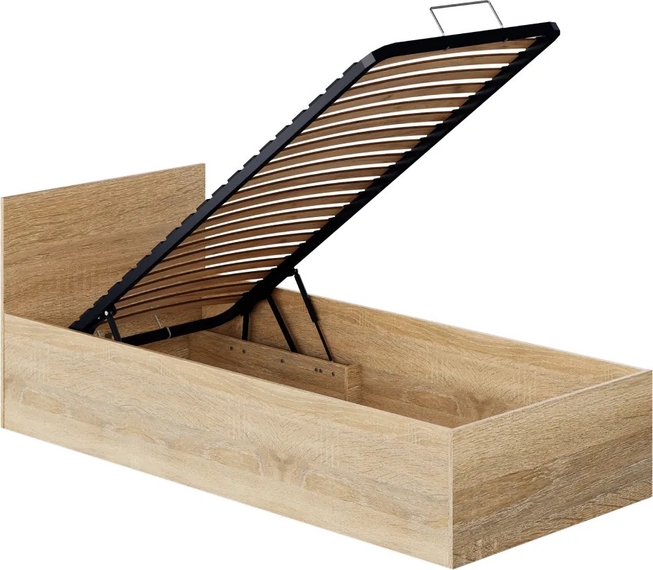 Ágy fém ráccsal és tárolóhellyel, 90x200, sonoma tölgy, DOLI