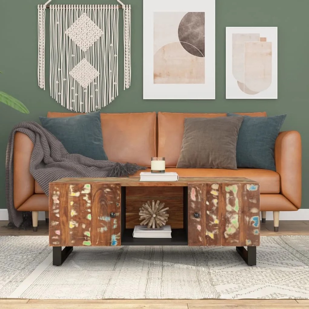 Tömör újrahasznosított és szerelt fa dohányzóasztal 100x54x40cm