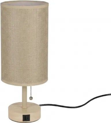 Brilagi - Asztali lámpa USB-porttal TABLON 1xE27/25W/230V tölgy/bézs