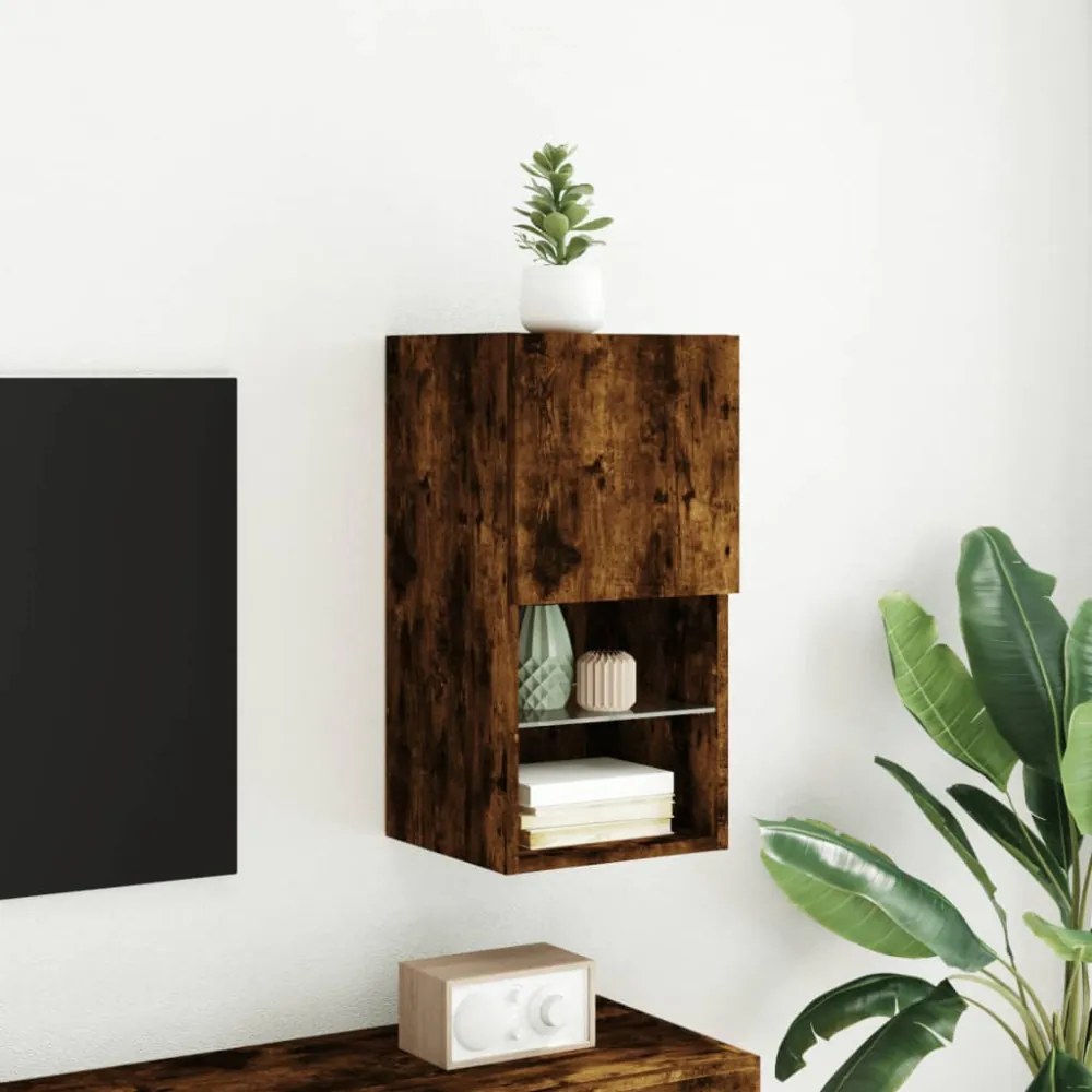 füstös tölgy színű TV-szekrény LED-lámpákkal 30,5 x 30 x 60 cm