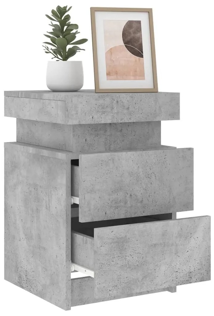 Betonszürke éjjeliszekrény LED-világítással 35 x 39 x 55 cm