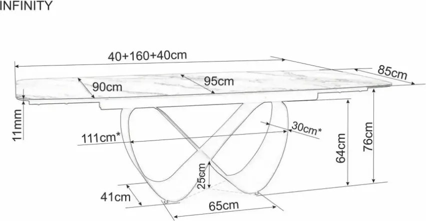 Infinity bővíthető étkezőasztal kerámia bézs/réz 160-240 cm