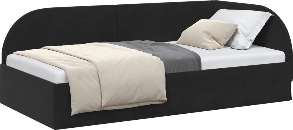 vidaXL Sarokágy keret fejtámlával Fekete 90 cm x 190 cm Bársony