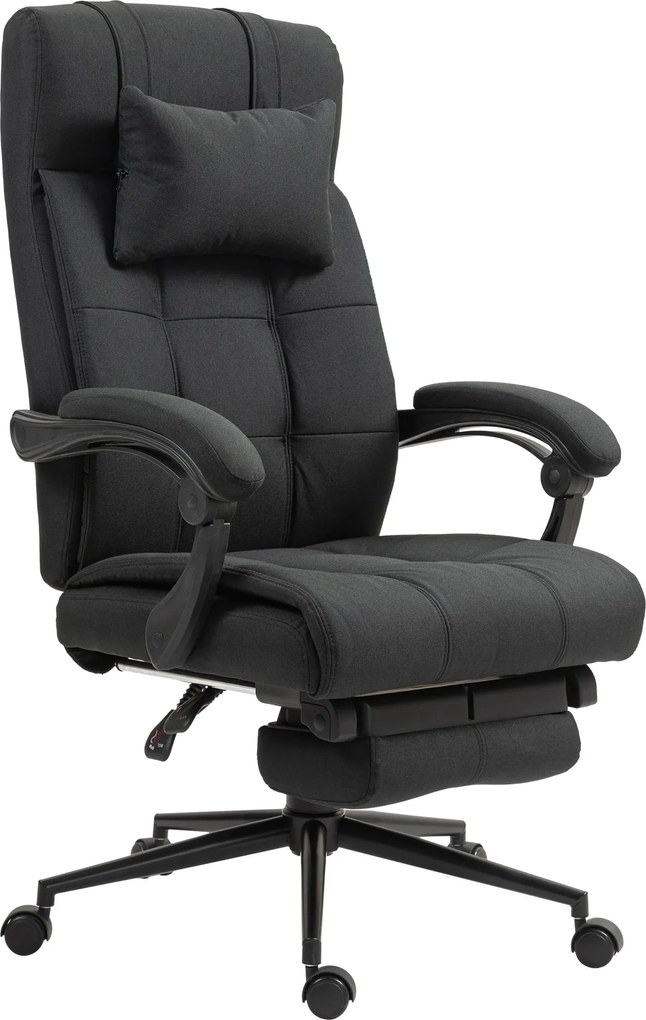 Vinsetto Ergonomikus Irodai Szék Dönthető Funkcióval, Fejtámlával, Karfával, Magasságban Állítható Forgószék Lábpihenővel Fekete Vászon Hatással | Aos