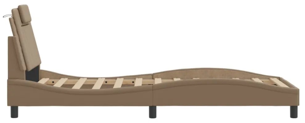 cappuccino színű műbőr ágykeret fejtámlával 80 x 200 cm