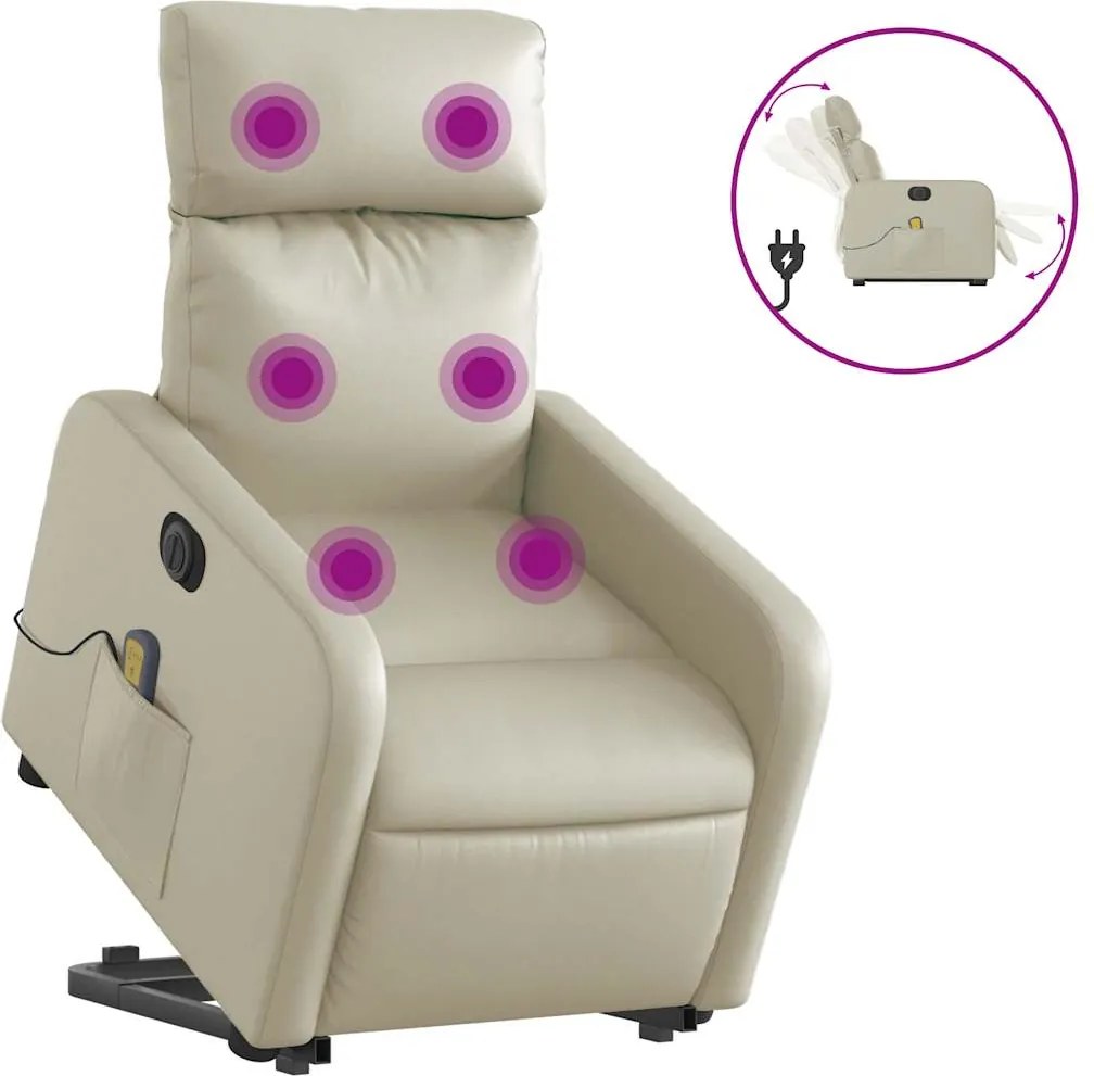 vidaXL elektromos krémszínű műbőr felállást segítő masszázsfotel