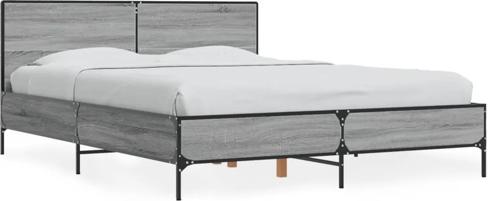 vidaXL szürke sonoma szerelt fa és fém ágykeret 140 x 200 cm