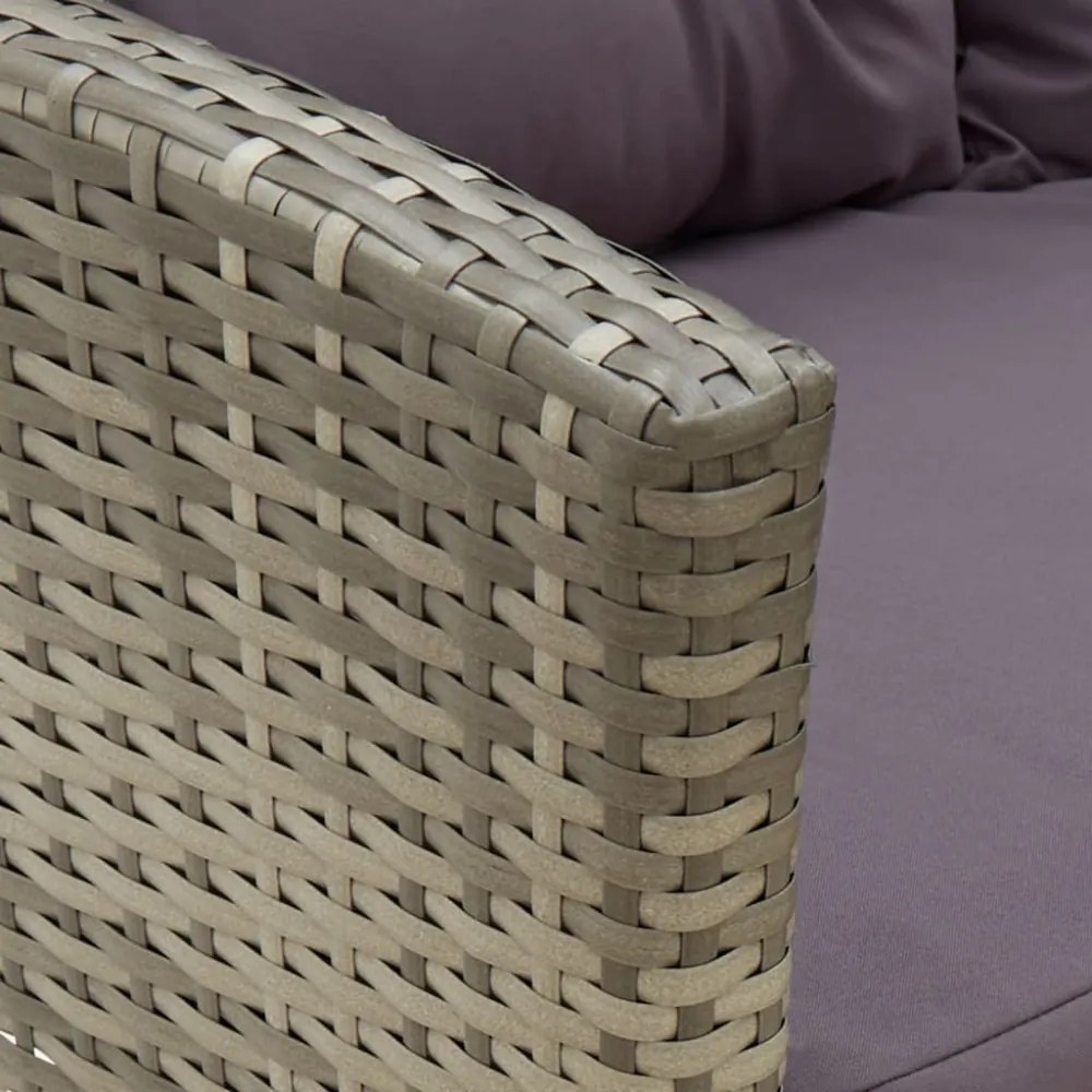 2-részes szürke polyrattan kerti bútorszett párnákkal