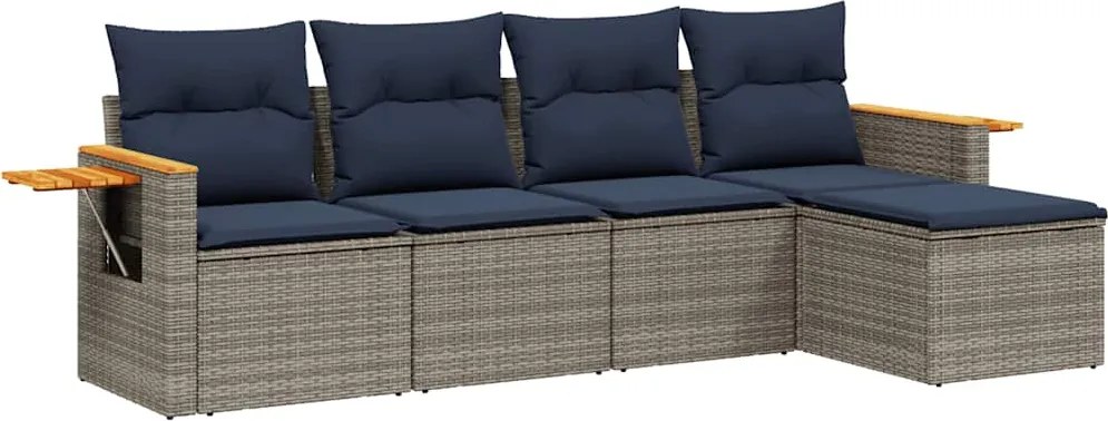 vidaXL 5 részes szürke polyrattan kerti ülőgarnitúra párnával